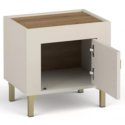 Noční stolek AUROVA - kašmír / dub whiskey