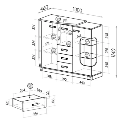 Prosklená kombinovaná komoda BENSON - dub canyon / arusha, levá