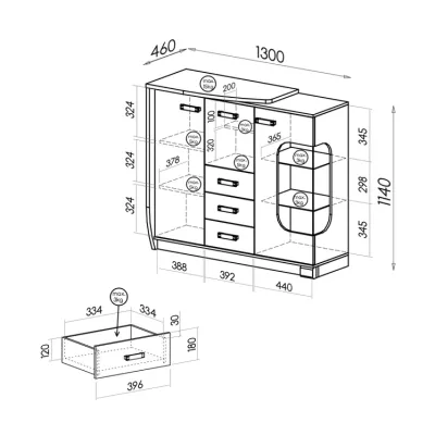 Prosklená kombinovaná komoda BENSON - dub canyon / arusha, pravá
