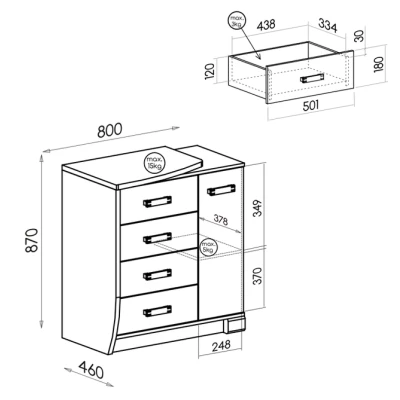 Kombinovaná komoda BENSON - dub canyon / arusha, pravá
