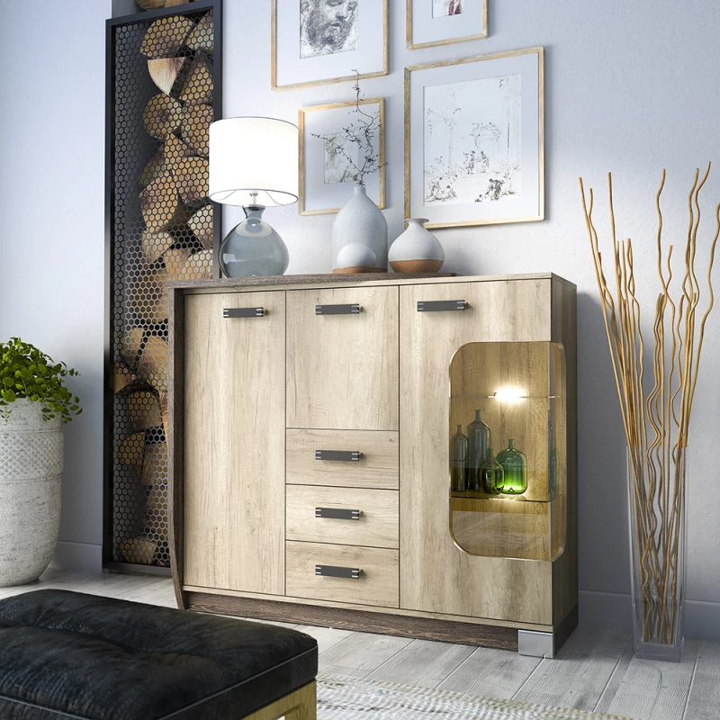 Prosklená kombinovaná komoda BENSON - dub canyon / arusha, levá