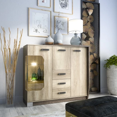 Prosklená kombinovaná komoda BENSON - dub canyon / arusha, pravá