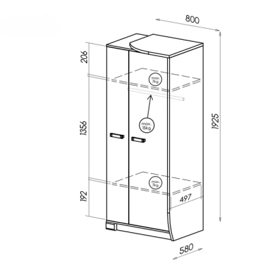 Šatní skříň 80 cm BENSON - dub canyon / arusha, pravá