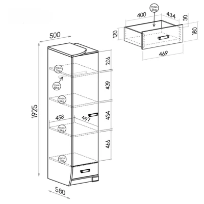 Úzká policová skříň BENSON - dub canyon / arusha, pravá