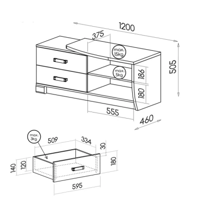 TV stolek BENSON - dub canyon / arusha, levý