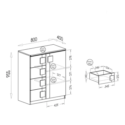 Kombinovaná komoda BURGAW - bílá / antracit