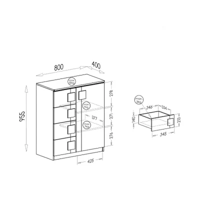 Kombinovaná komoda BURGAW - bílá / antracit