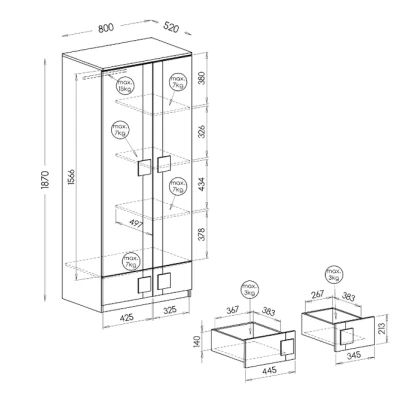 Šatní skříň 80 cm BURGAW - bílá / antracit