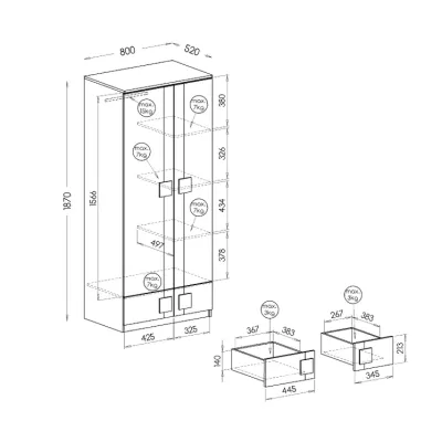 Šatní skříň 80 cm BURGAW - bílá / antracit