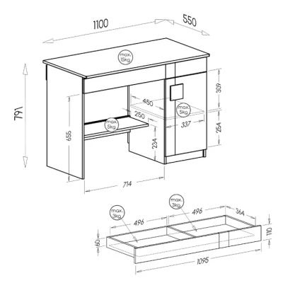 Psací stůl BURGAW - bílý / antracit