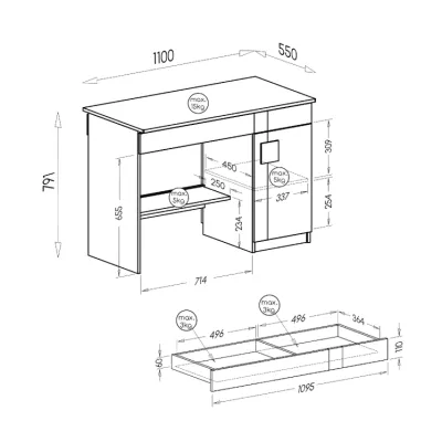 Psací stůl BURGAW - bílý / antracit