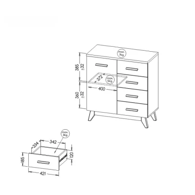 Kombinovaná komoda BUTNER - borovice andersen / dub nash