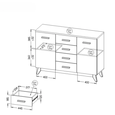 Široká kombinovaná komoda BUTNER - borovice andersen / dub nash