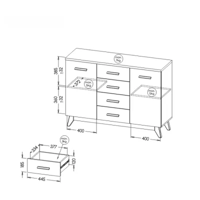 Široká kombinovaná komoda BUTNER - borovice andersen / dub nash