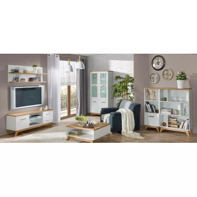 Regál s dvířky BUTNER - borovice andersen / dub nash