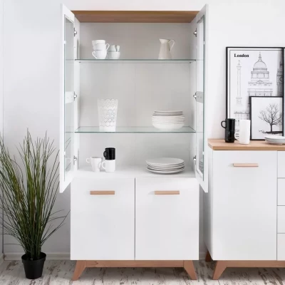 Prosklená vitrína BUTNER - borovice andersen / dub nash