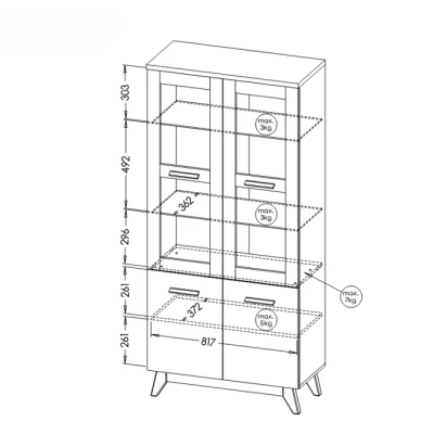 Prosklená vitrína BUTNER - borovice andersen / dub nash