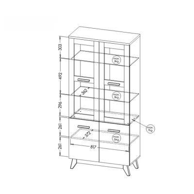 Prosklená vitrína BUTNER - borovice andersen / dub nash