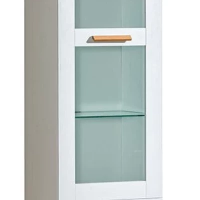 Úzká prosklená vitrína BUTNER - borovice andersen / dub nash