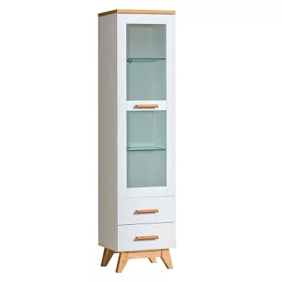 Úzká prosklená vitrína BUTNER - borovice andersen / dub nash