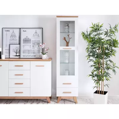 Úzká prosklená vitrína BUTNER - borovice andersen / dub nash