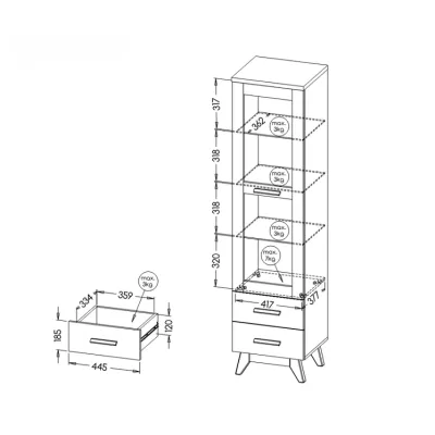 Úzká prosklená vitrína BUTNER - borovice andersen / dub nash