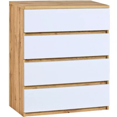 Šuplíková komoda CARYM - dub wotan / bílá