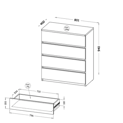 Šuplíková komoda CARYM - dub wotan / bílá