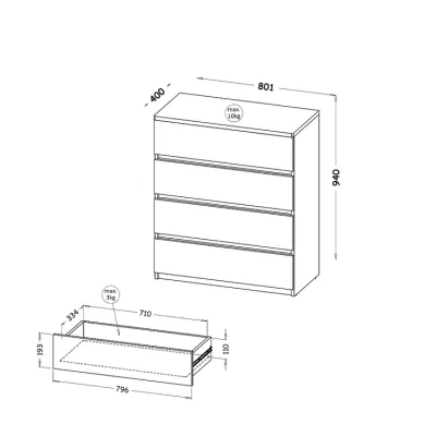 Šuplíková komoda CARYM - dub wotan / bílá