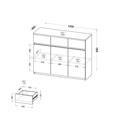 Kombinovaná komoda CARYM - bílá