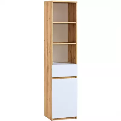 Úzký regál se šuplíkem CARYM - dub wotan / bílý