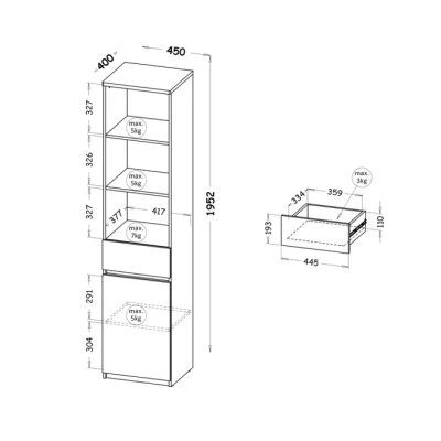 Úzký regál se šuplíkem CARYM - bílý