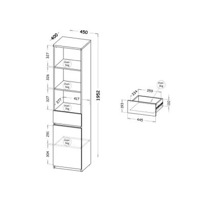 Úzký regál se šuplíkem CARYM - bílý