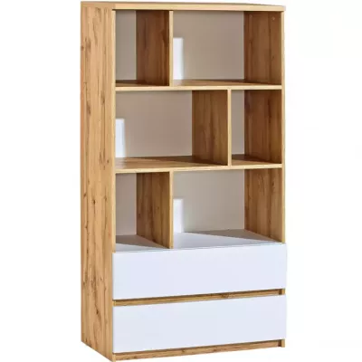 Vysoký regál se šuplíky CARYM - dub wotan / bílý