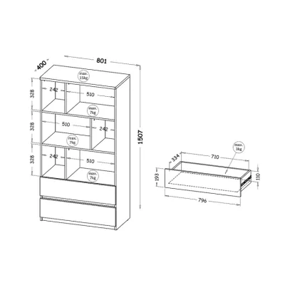 Vysoký regál se šuplíky CARYM - bílý