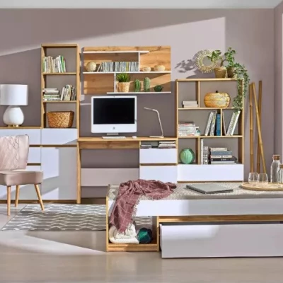 Závěsná police CARYM - dub wotan / bílá