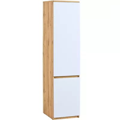 Úzká policová skříň CARYM - dub wotan / bílá