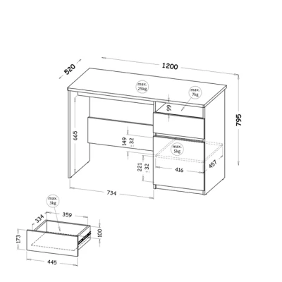 Psací stůl CARYM - dub wotan / bílý