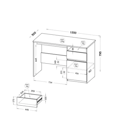Psací stůl CARYM - dub wotan / bílý