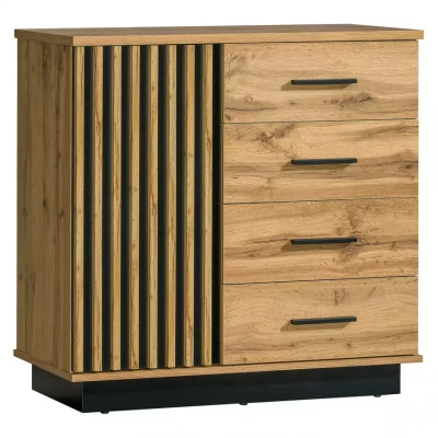 Úzká kombinovaná komoda CATAWBA - dub wotan / černá