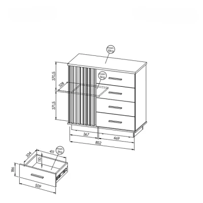 Úzká kombinovaná komoda CATAWBA - dub wotan / černá