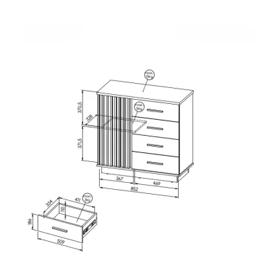 Úzká kombinovaná komoda CATAWBA - dub wotan / černá