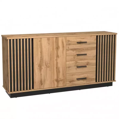 Široká kombinovaná komoda CATAWBA - dub wotan / černá