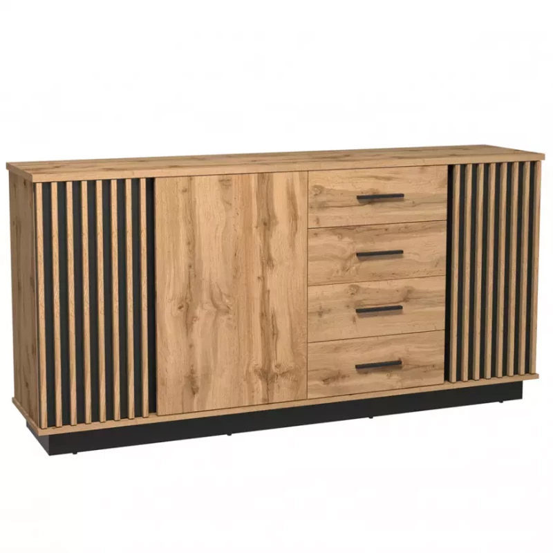 Široká kombinovaná komoda CATAWBA - dub wotan / černá