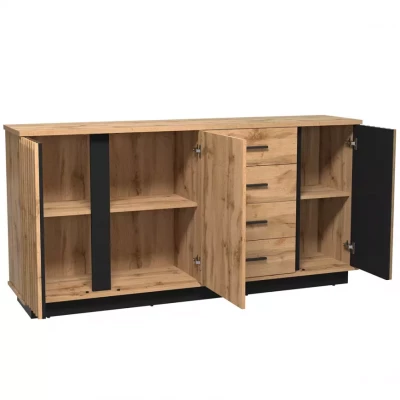 Široká kombinovaná komoda CATAWBA - dub wotan / černá