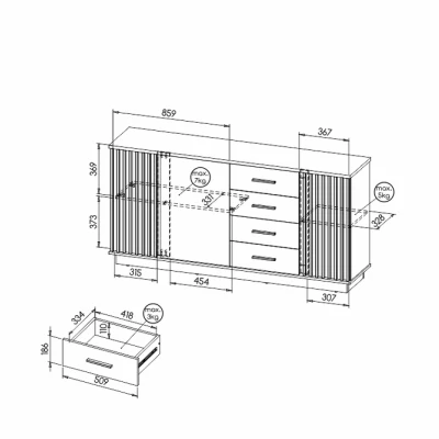 Široká kombinovaná komoda CATAWBA - dub wotan / černá