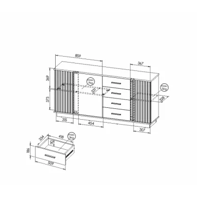 Široká kombinovaná komoda CATAWBA - dub wotan / černá