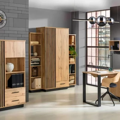 Úzká knihovna CATAWBA - dub wotan / černá