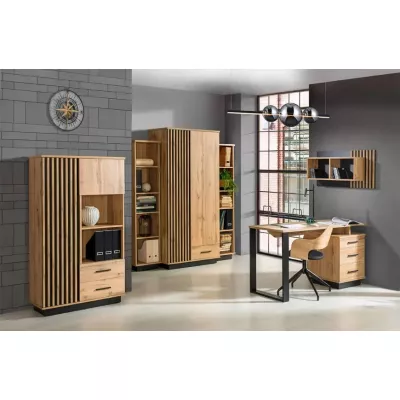 Úzká knihovna CATAWBA - dub wotan / černá