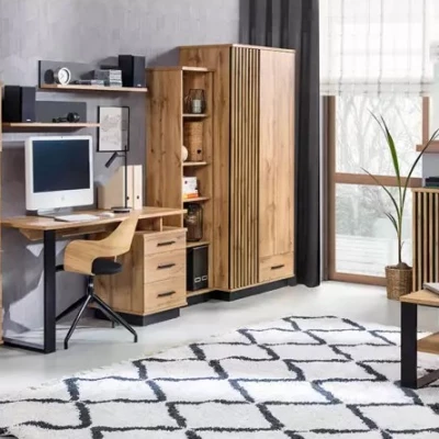 Polička na zeď CATAWBA - dub wotan / černá